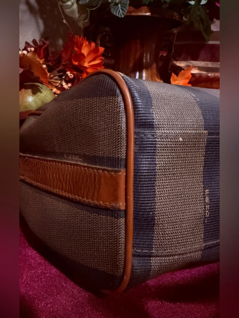 Fendi Striped Messenger Bag in Brown and Black